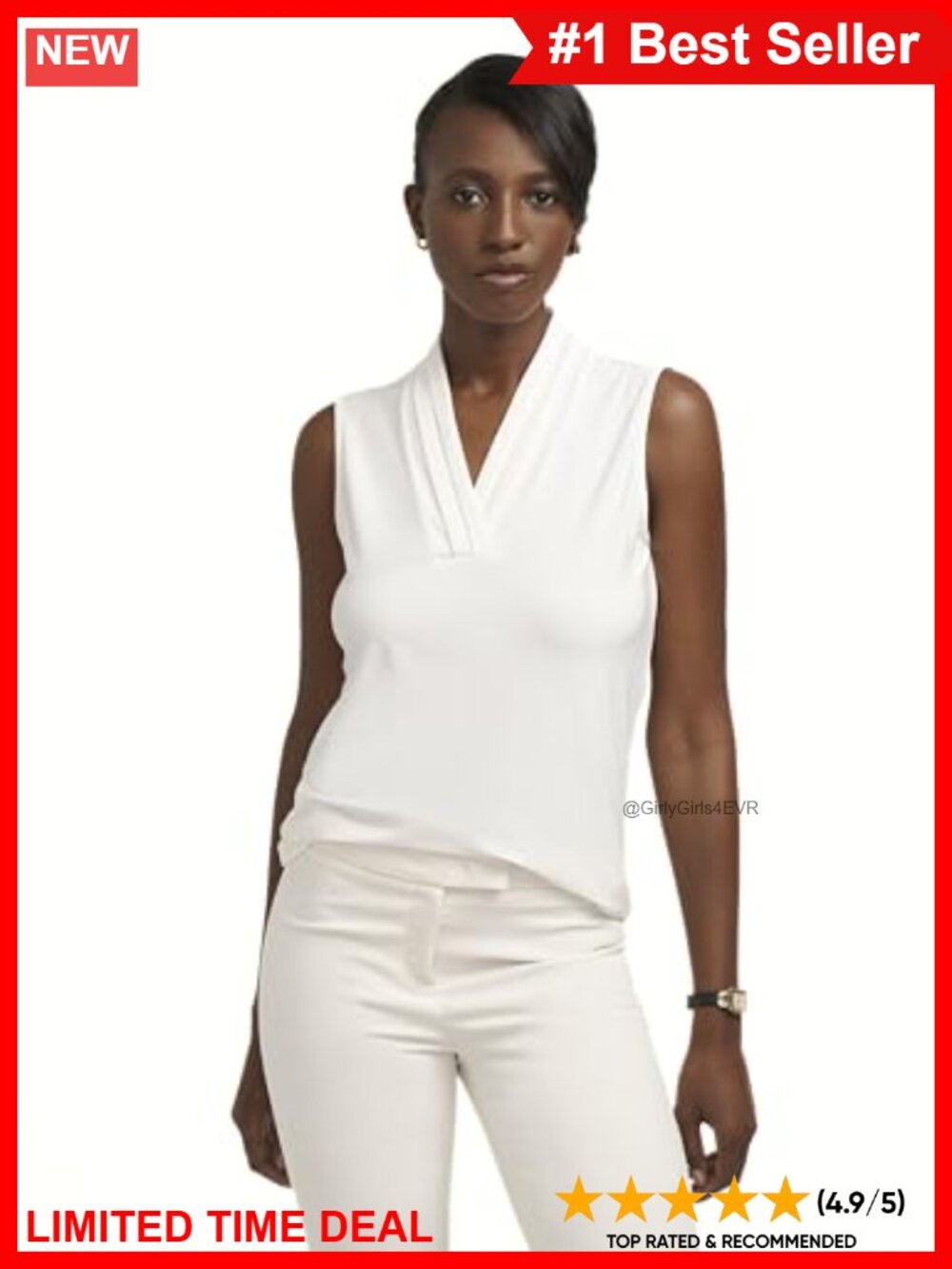 Sleeveless Pleat-Neck Jersey Top Business Casual Tank